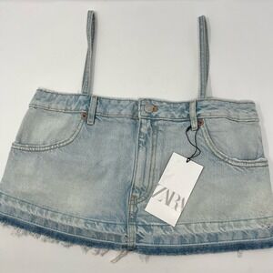 Zara Skirt‎ Style Denim Crop Top Size Small Jean Rodeo Western Festival NWT
